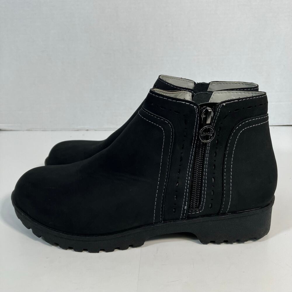 JSport by Jambu Sz 8 Jenna Memory Foam Ankle Booties Zip-up Matte Black Vegan